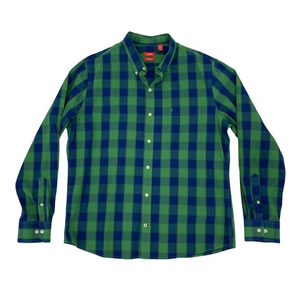 Izod Slim Fit Shirt Men's Size XL Navy Green Long Sleeve Button Down 100% Cotton - Picture 1 of 9